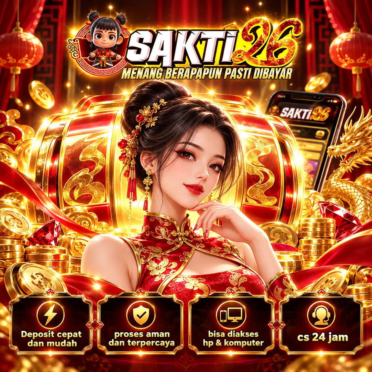 Banner SAKTI26 KODE rasio persegi, ilustrasi hiburan game digital